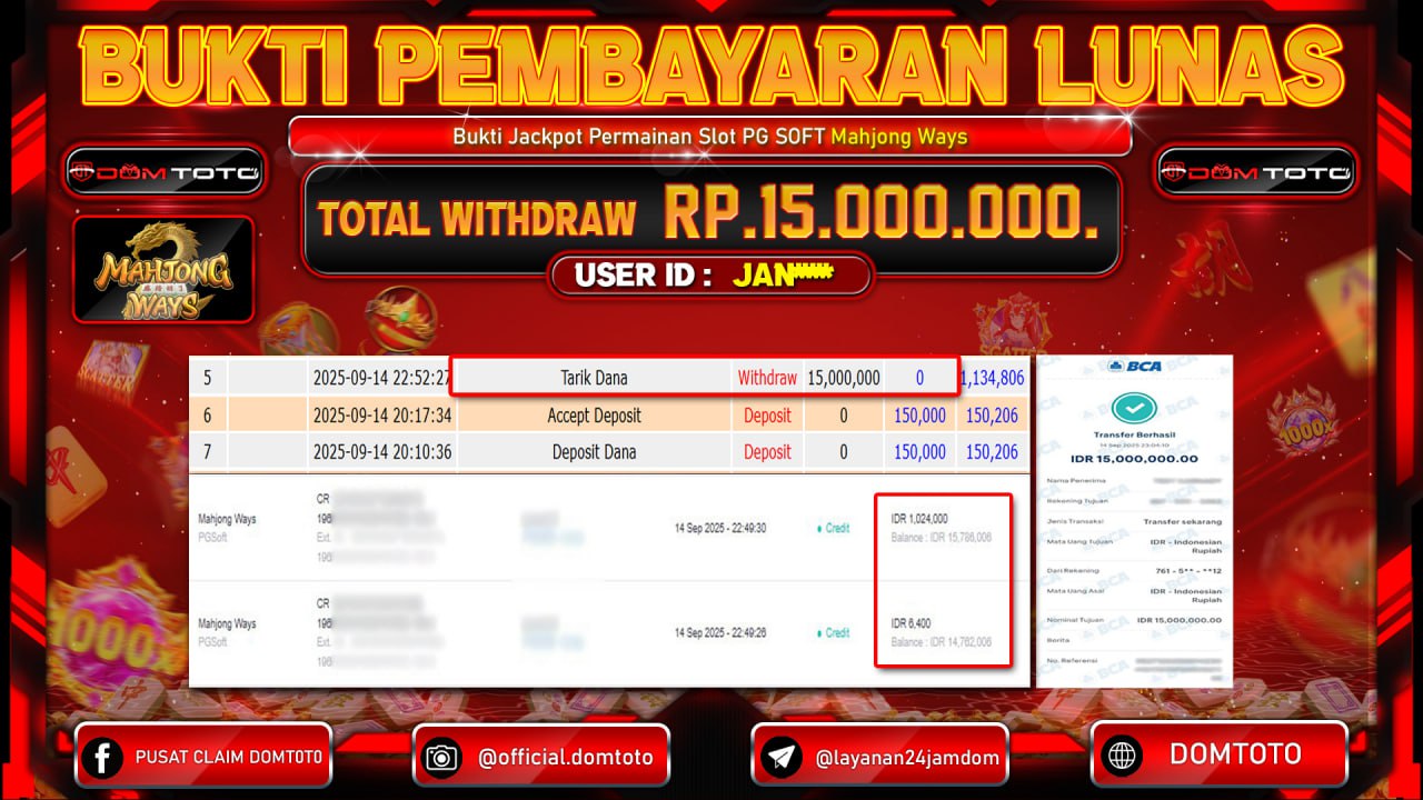 JACKPOT SLOT PGSOFT MAHJONG WAYS  14 SEPTEMBER 2025